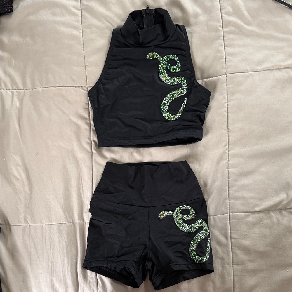 Two Piece Dance Costume with Green Snake Design